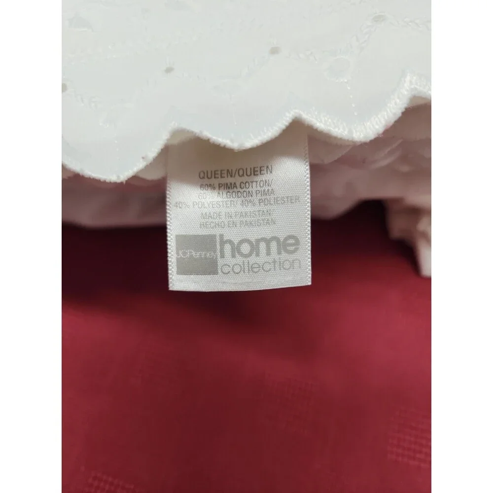 White JCP Home Collection Sheets 4 Cases 60/40 Cotton Blend Eyelet Trim Queen